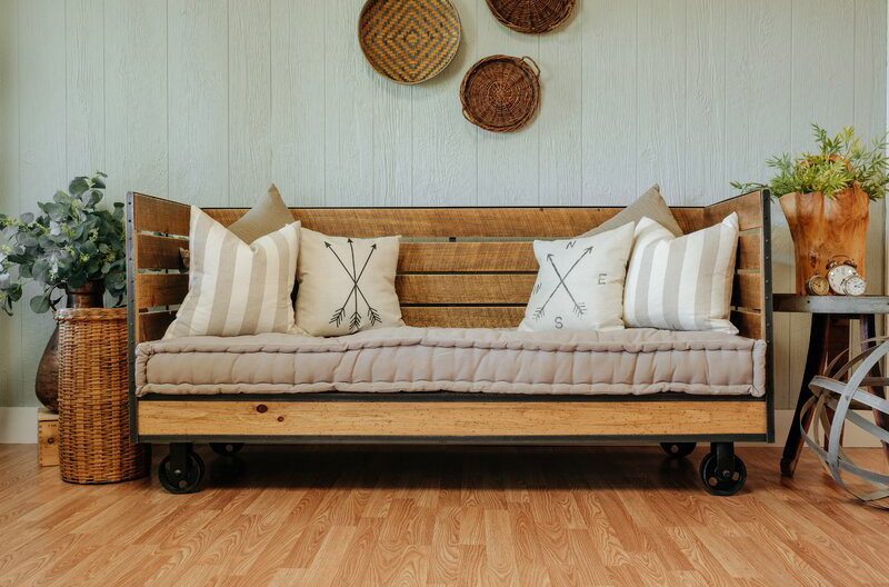 Rustic orange sofa