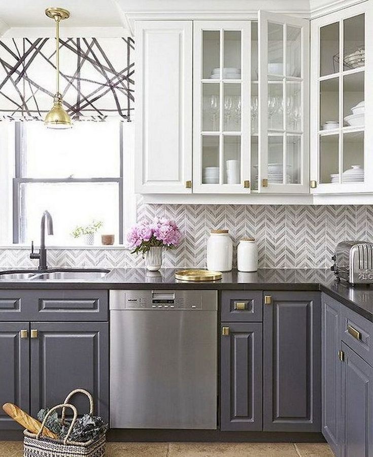 Two toned kitchen cabinets grey and white