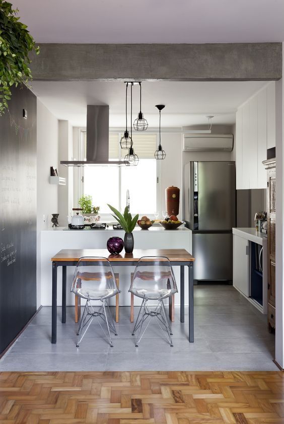 Small open concept kitchen dining living room