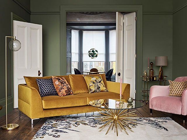 Green and mustard living room