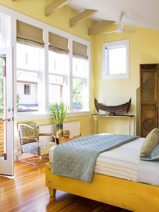 Bedroom with yellow walls