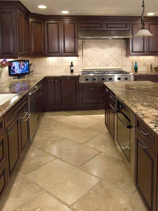 Kitchen dark tile floor