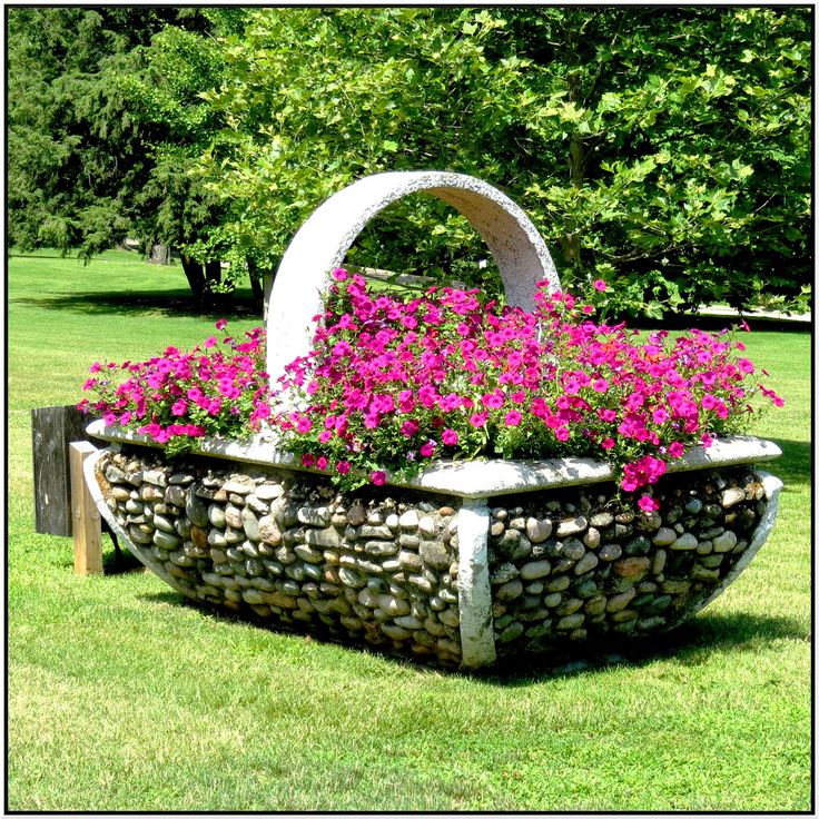 Flower bed with bird bath