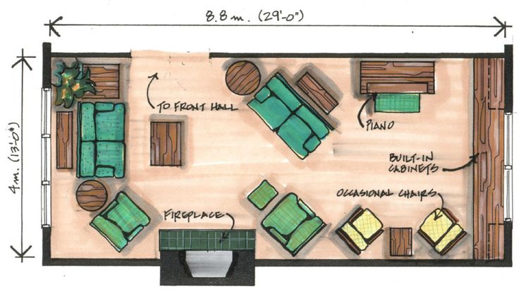 How to lay out furniture in a long living room