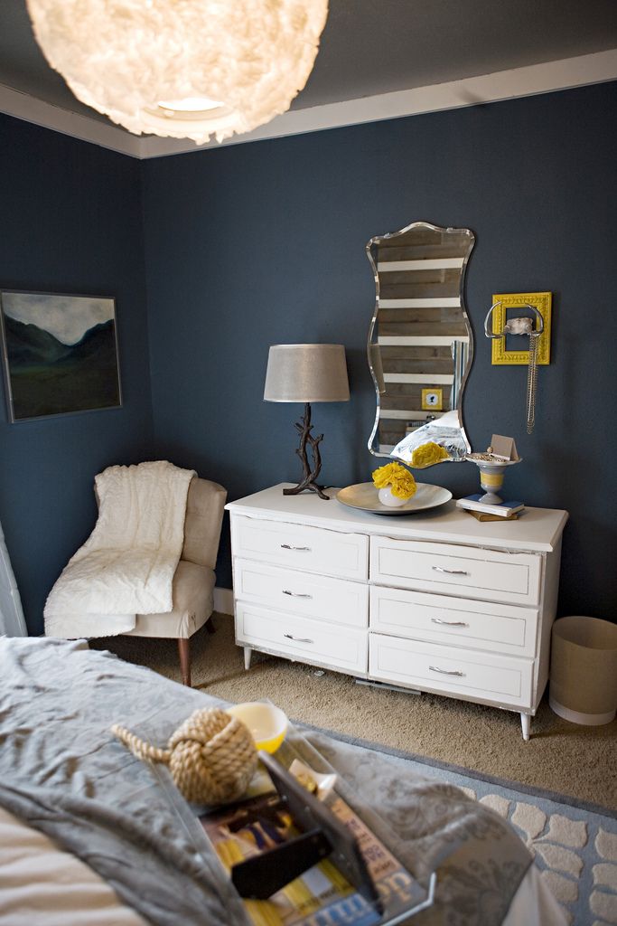 Dark grey painted bedroom