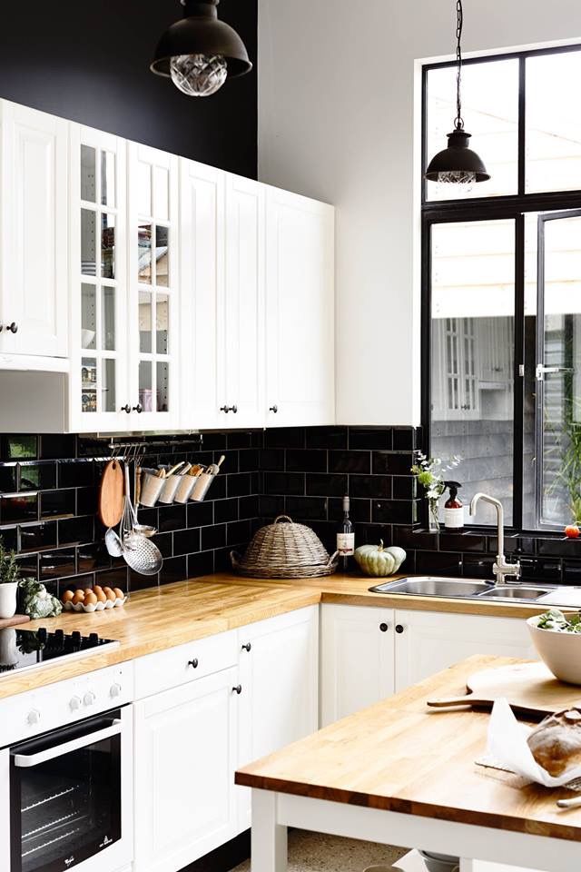 What colour goes with black and white kitchen