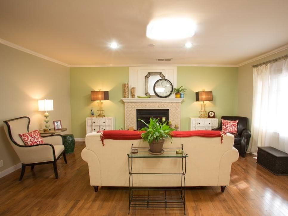 Living room with green accent wall