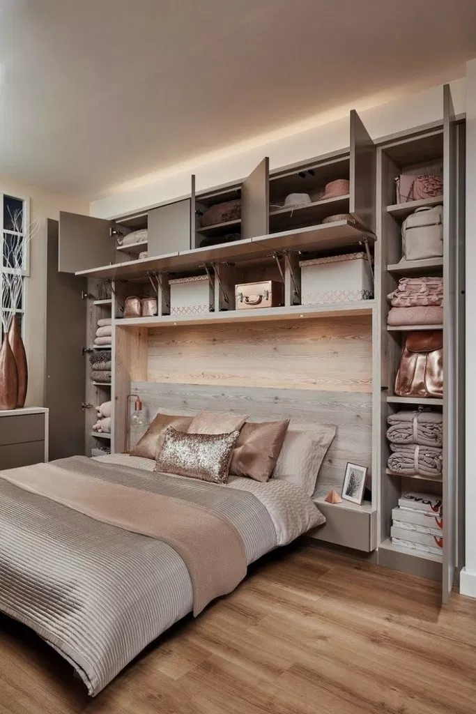 Bed with overhead storage