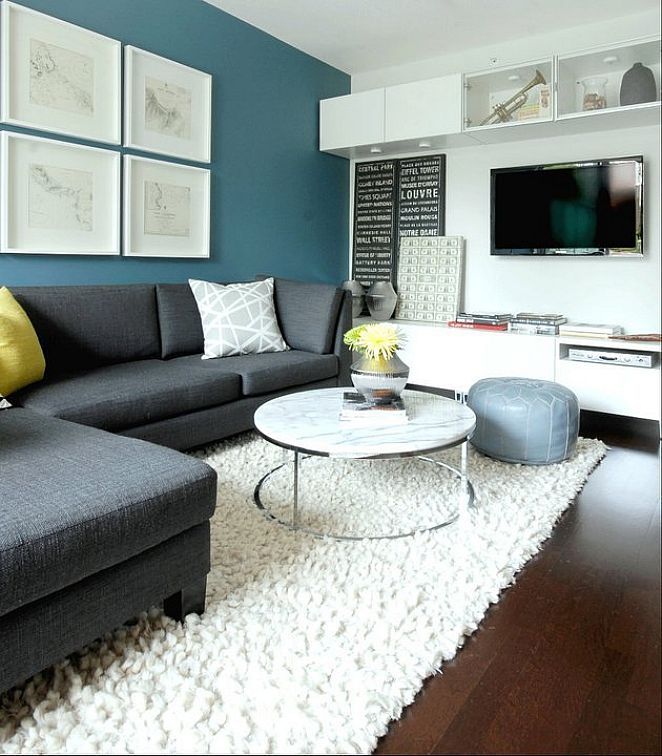 Grey living room with color accents