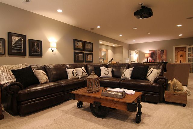 Modern living room ideas with brown leather sofa