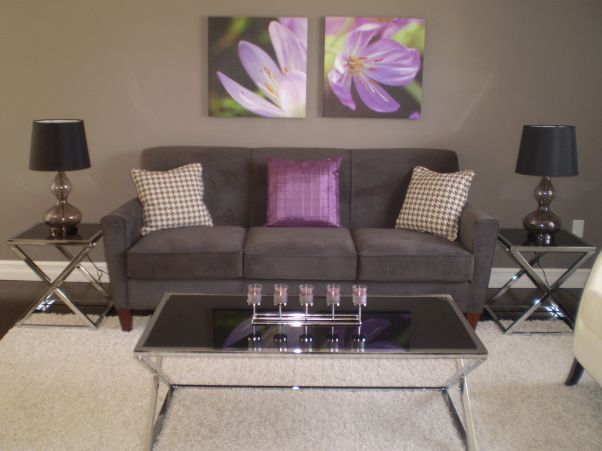 Grey and purple living room designs