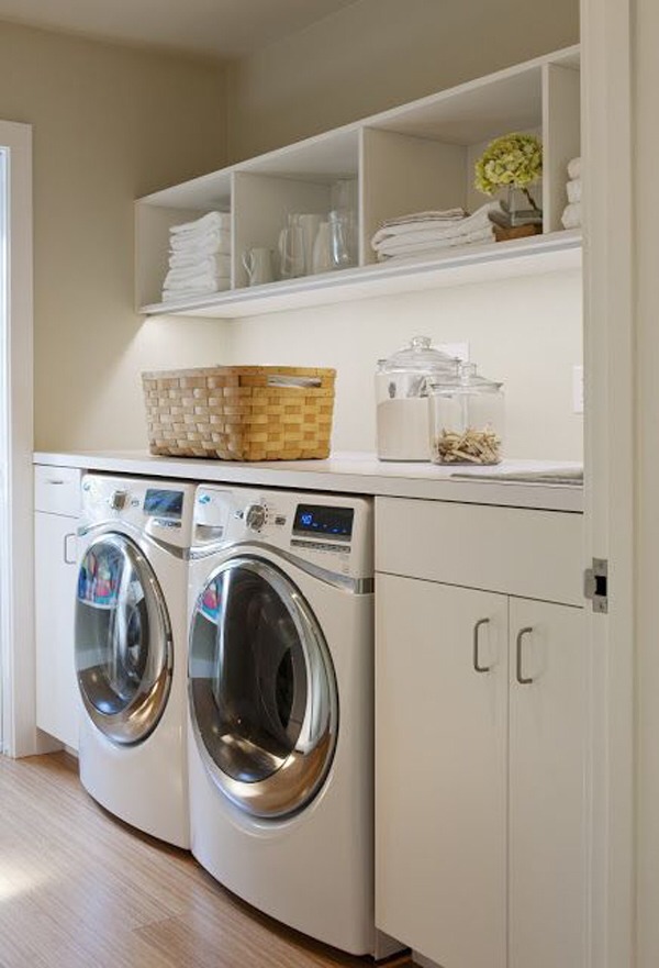 Laundry room open shelving