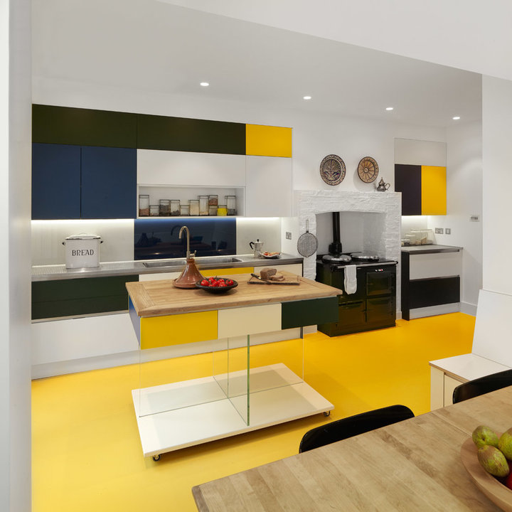 Green and yellow kitchens